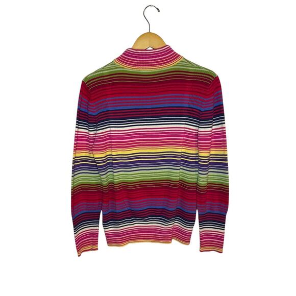 Striped Mockneck Turtleneck Medium 100% Cotton Ribbed Westbound Colorful 90s - Picture 4 of 4